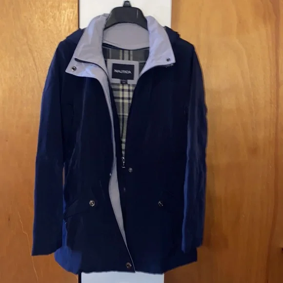 🌊 EUC Nautica Navy/Grey Versatile Anorak Rain Coat w/Removable Lining & Hood - Picture 4 of 10